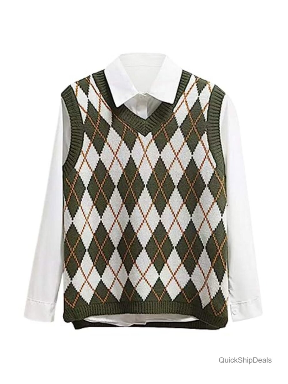 Women's Argyle Sweater Vest Sleeveless V Neck Crop Knitwear Tank